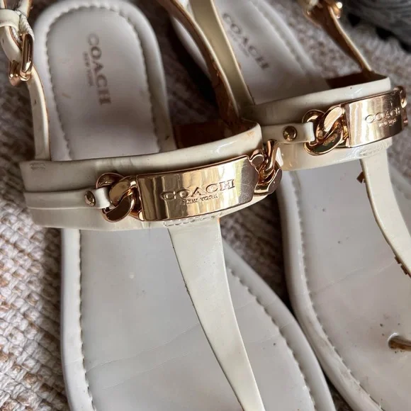 Coach Women's Gold and Cream Sandals - Picture 7 of 8